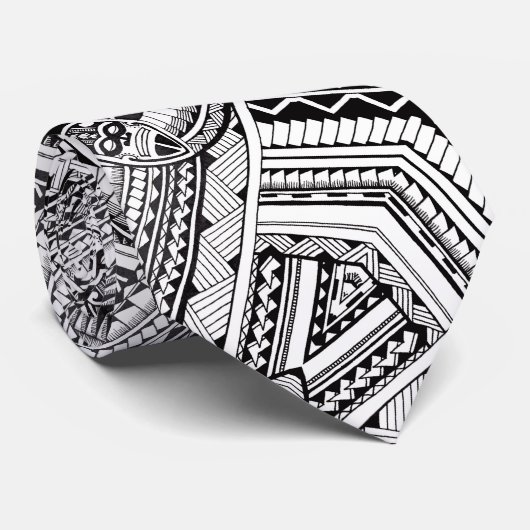 Black and White Professional Tribal Tattoo Pattern Stropdas (Opgerold)