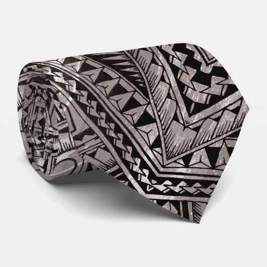 Black and White Professional Tribal Tattoo Pattern Stropdas (Opgerold)
