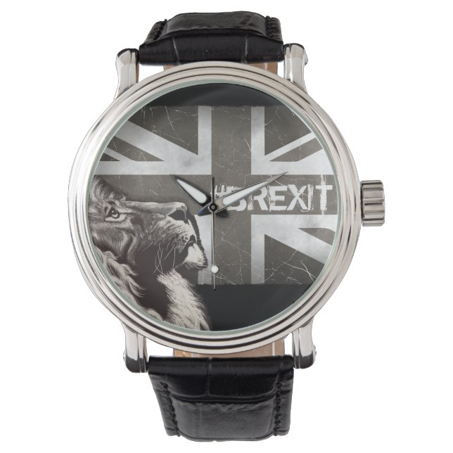 Black and White Proud Lion Union Jack #Brexit Horloge (Voorkant)