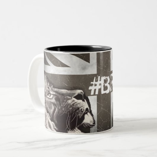 Black and White Proud Lion Union Jack #Brexit Tweekleurige Koffiemok (Voorkant links)