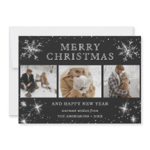 Black and White Pset 3 Photo Holiday Cards