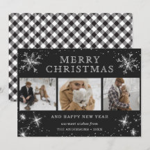 Black and White Pset 3 Photo Holiday Cards