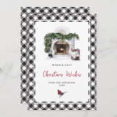 Black and White Pset Robin Kerstwens Feestdagenkaart (Voorkant / Achterkant)