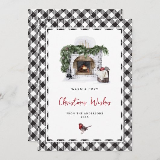 Black and White Pset Robin Kerstwens Feestdagenkaart (Voorkant / Achterkant)