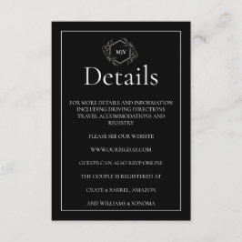 Black and White QR Code Monogram Enclosure Card Informatiekaartje