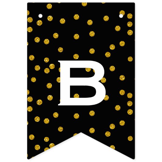 Black and White Random Gold Dot Patten Wedding Vlaggetjes (Eerste vlag)