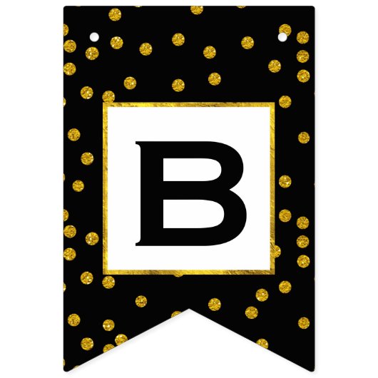 Black and White Random Gold Dot Patten Wedding Vlaggetjes (Eerste vlag)