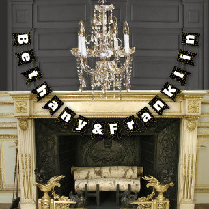 Black and White Random Gold Dot Patten Wedding Vlaggetjes