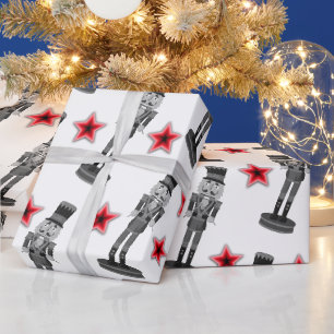 Black and White Red Stars Nutkraker Soldier Cadeaupapier
