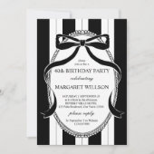 Black and white retro stripes bow birthday party kaart (Voorkant)
