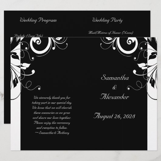 Black and White Reverse Swirl Foldable Program (Voorkant / Achterkant)