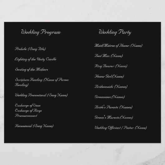 Black and White Reverse Swirl Foldable Program (Achterkant)