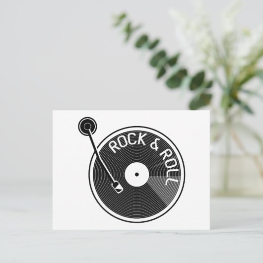 Black and White Rock and Roll Vinyl Record Briefkaart (Staand voorkant)