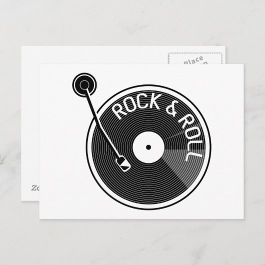 Black and White Rock and Roll Vinyl Record Briefkaart (Voorkant / Achterkant)