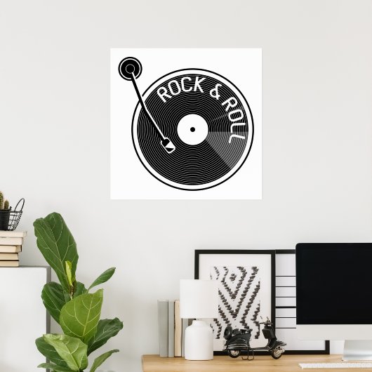 Black and White Rock and Roll Vinyl Record Poster (Thuiskantoor)