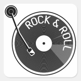 Black and White Rock and Roll Vinyl Record Vierkante Sticker