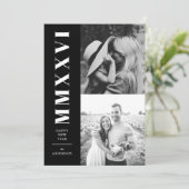 Black and White Roman Numerals Two Photo Feestdagenkaart (Staand voorkant)