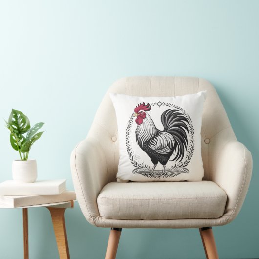 Black and white rooster kussen (Stoel)
