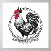 Black and white rooster poster (Voorkant)