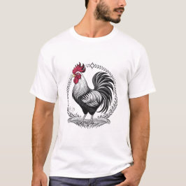 Black and white rooster t-shirt