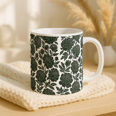 Black and White Rose Mug Linocut Floral Pattern Bo Koffiemok