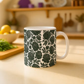 Black and White Rose Mug Linocut Floral Pattern Bo Koffiemok