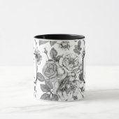 Black and White Rose Pattern Mok (Midden)