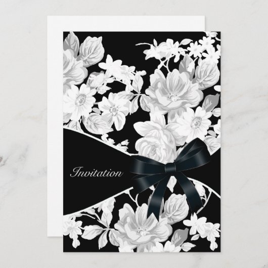 Black and White Rose Verjaardagsfeest Kaart (Voorkant / Achterkant)