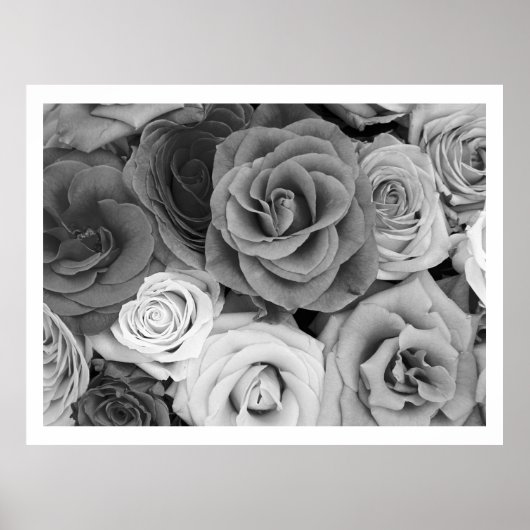 Black and White Roses Pattern Groot Poster (Voorkant)