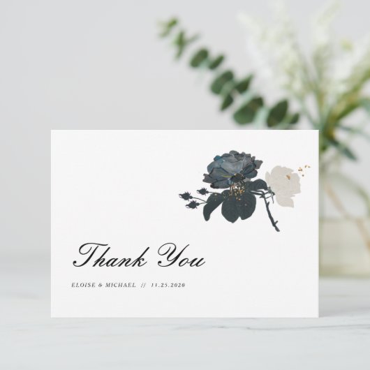 Black and White Roses Wedding Bedankt (Staand voorkant)