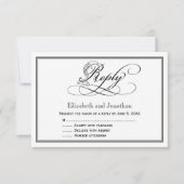 Black and White Royal Script Wedding Reply Kaart (Voorkant)