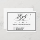 Black and White Royal Script Wedding Reply Kaart (Voorkant / Achterkant)