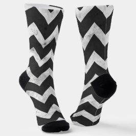 Black and white Rustic Chevron pattern Sokken