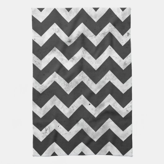 Black and white Rustic Chevron pattern Theedoek (Verticaal)