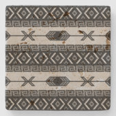 Black and White Rustic Southwestern Aztec Pattern Stenen Onderzetter (Voorkant)