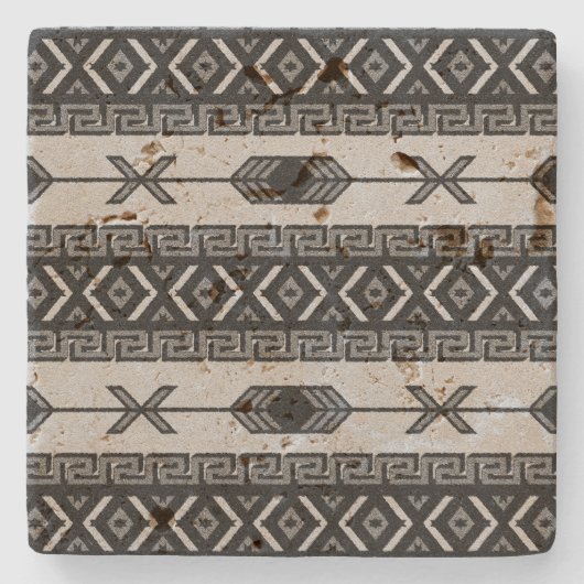 Black and White Rustic Southwestern Aztec Pattern Stenen Onderzetter (Voorkant)