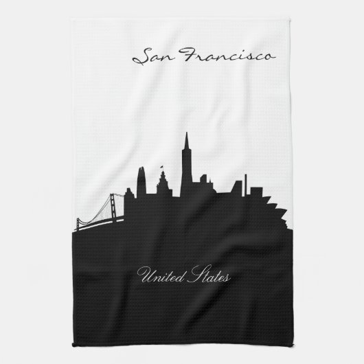 Black and White San Francisco Skyline Theedoek (Verticaal)