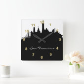 Black and White San Francisco Skyline Vierkante Klok (Huis)