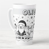 Black and White Santa Claus with Reindeers Latte Mok (Linkerhoek)
