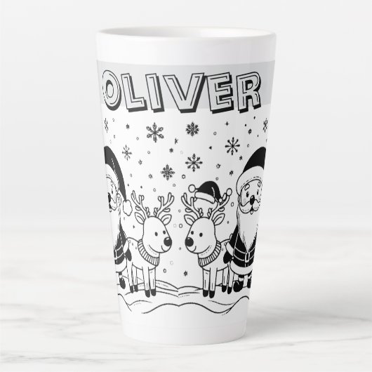 Black and White Santa Claus with Reindeers Latte Mok (Voorkant)