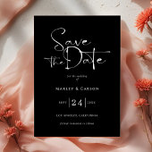 Black and White Script Save The Date Wedding Kaart