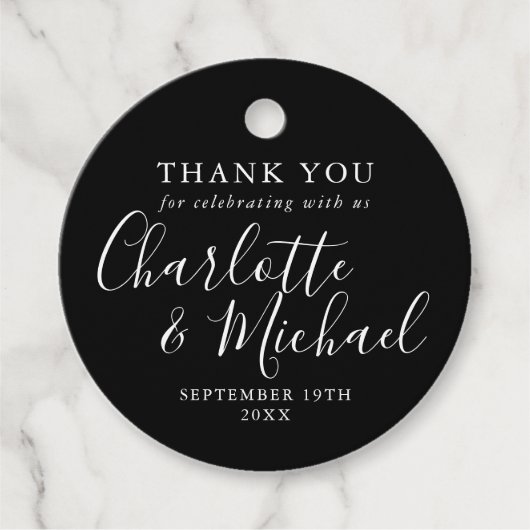 Black and White Script Weddenschap Bedankt Bedankjes Labels (Voorkant)