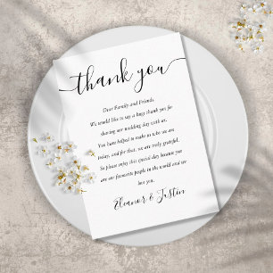 Black and White Script Weddenschap Bedankt Plaatskaartje