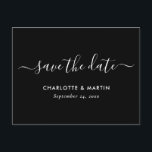 Black and White Script Wedding Save The Date Aankondigingskaart<br><div class="desc">Elegant black and white wedding save the date postcard with a modern script font.</div>