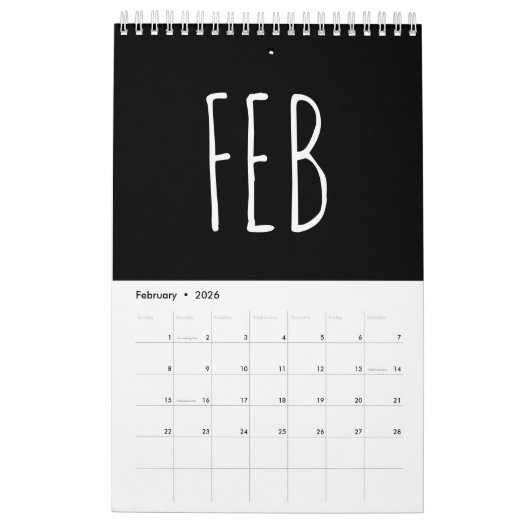 Black and White Script Writing 2026 Kalender (Feb 2026)