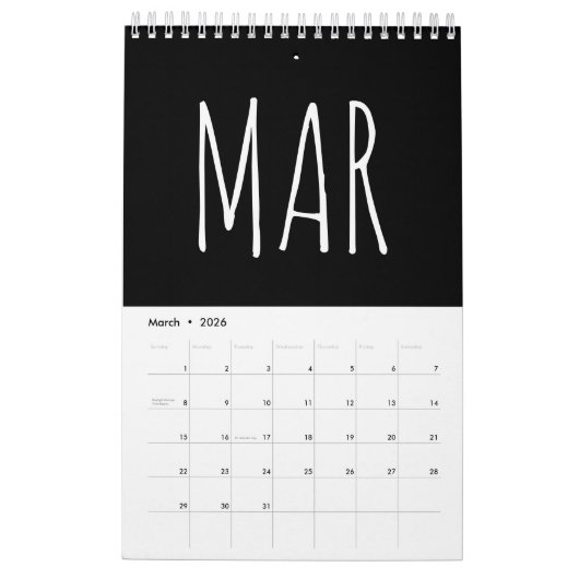 Black and White Script Writing 2026 Kalender (Mar 2026)