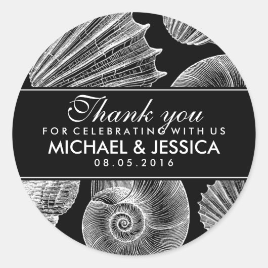 Black and White Seashell Wedding Bedankt Sticker (Voorkant)