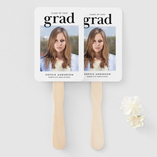 Black and White Serif Photo Afstuderen Hand Fan Handwaaier (Voorkant en achterkant)