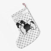 Black and White Shih Tzu Cartoon Dog & Name Kleine Kerstsok (Achterkant (Hangend))