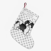 Black and White Shih Tzu Cartoon Dog & Name Kleine Kerstsok (Voorkant (Hangend))